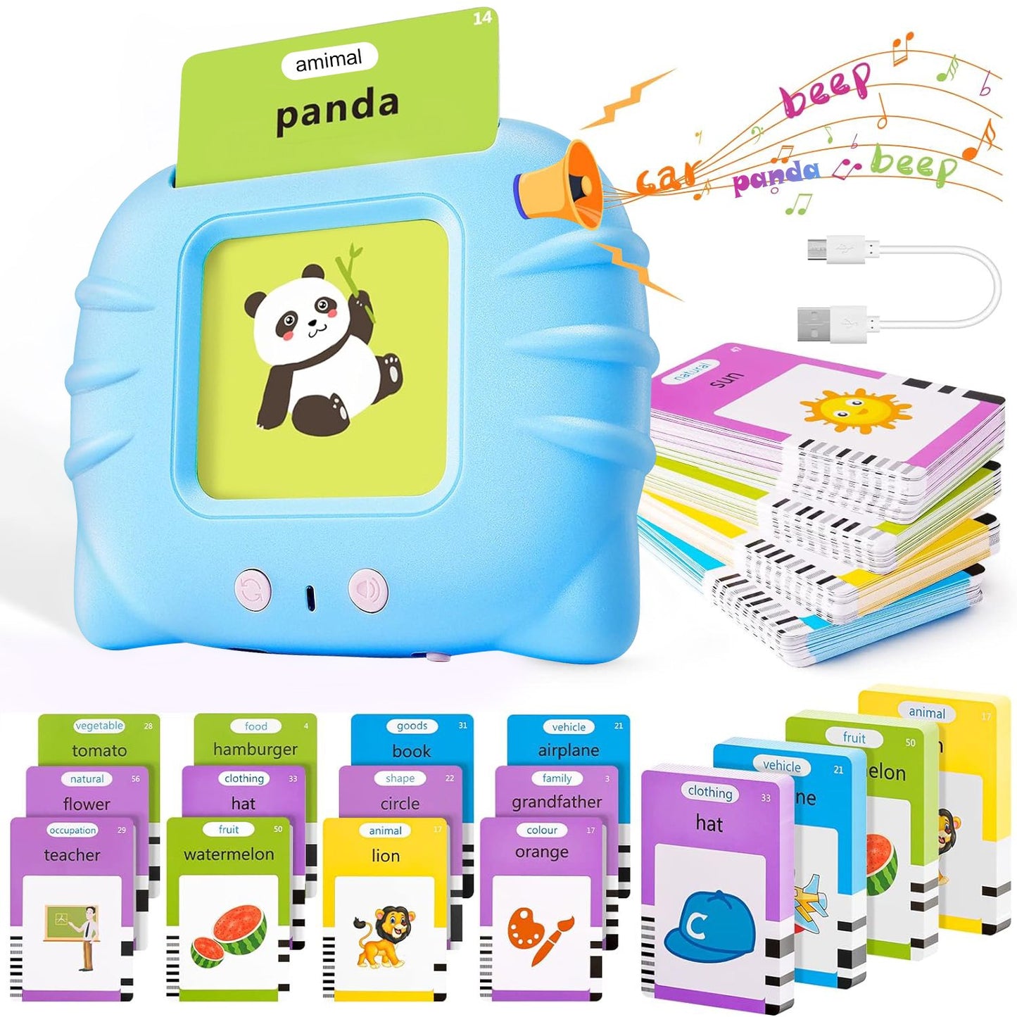 HNH Talking Flash Cards for Kids, Toddler Learing Toys for 2 3 4 5 Year Old Boys and Girls,Preschool Montessori Kids Toy for Birthday Gifts