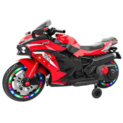 HONGLONG 12V Kids Ride on Motorcycle, 2 Wheels Motorbike for Kids with Training Wheels, Lights, Music Red