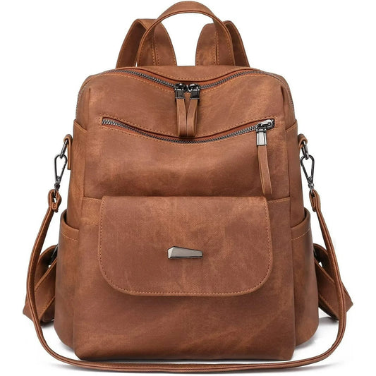 HONGLONG Backpack Purse for Womens, Waterproof PU Leather Backpacks Handbags, Ladies Casual Shoulder Bags Brown