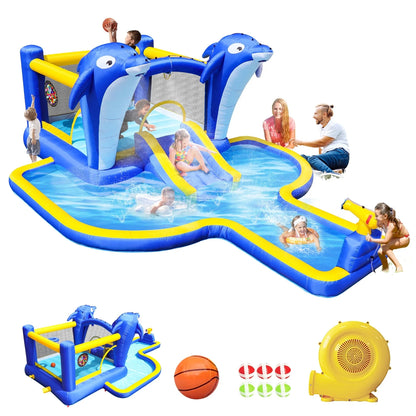 HONGLONG Outsunny 6-in-1 Kids Inflatable Bounce House with Water Slide, Pool, and Accessories
