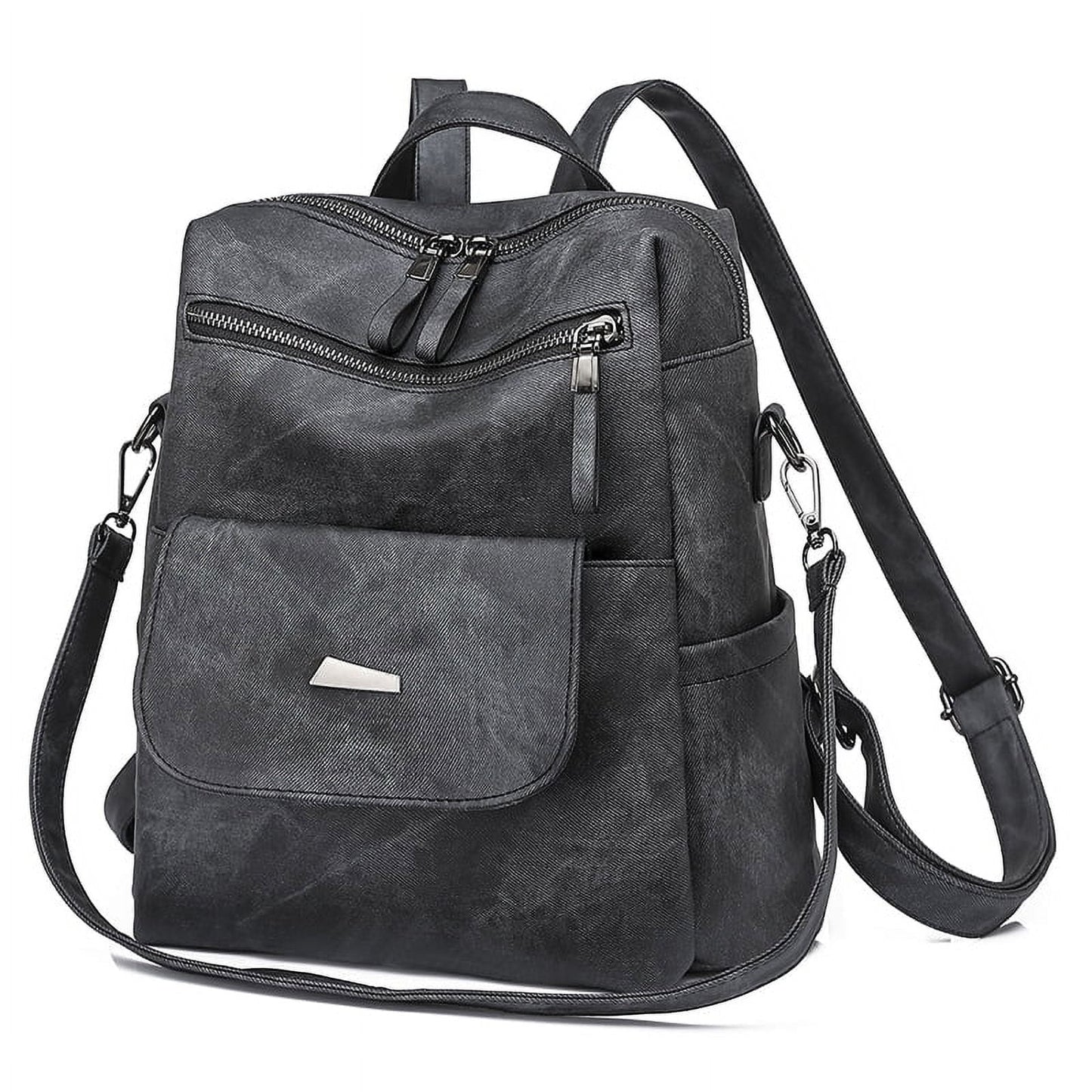 HONGLONG PU Leather Backpack Purse for Women Casual Handbag Ladies Shoulder Bags Black