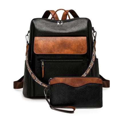 HONGLONG PU Leather Backpack Purse for Women Large Fashion Designer Travel Backpack Ladies Shoulder Bag - Black