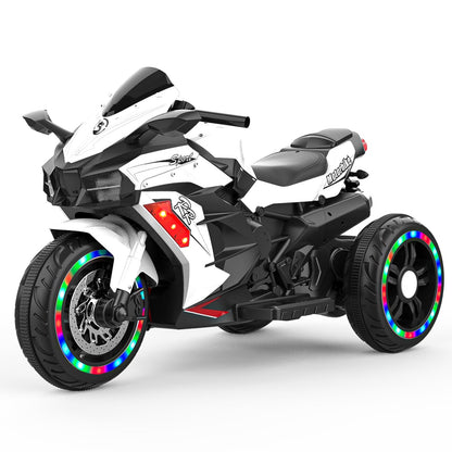 HONGLONG Ride on Toys 12V 3 Wheels Battery Powered Ride on Motorcycle with LED Lights Music for Kids, White