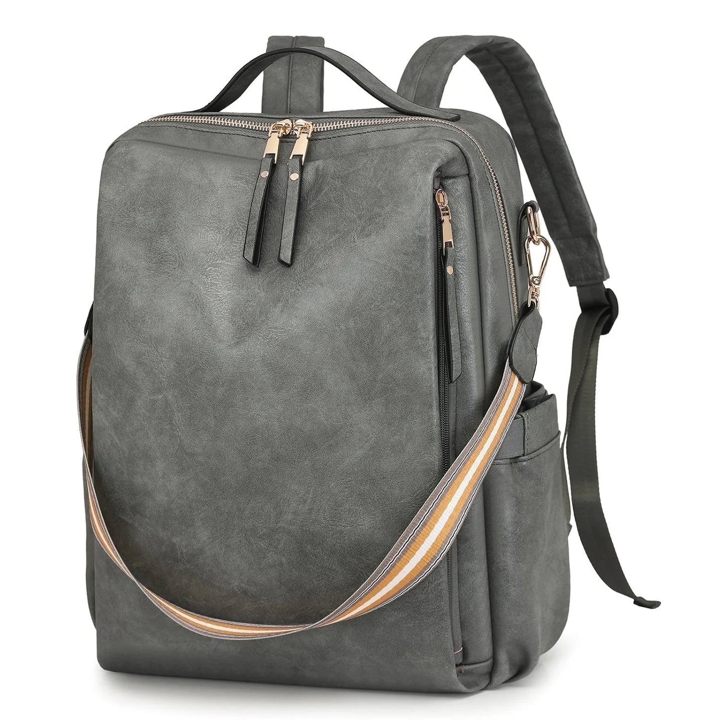 HONGLONG Laptop Backpack for Women, Leather Backpack Purse Convertible Backpack Purse Ladies Large Travel Bag Shoulder Bag Gray