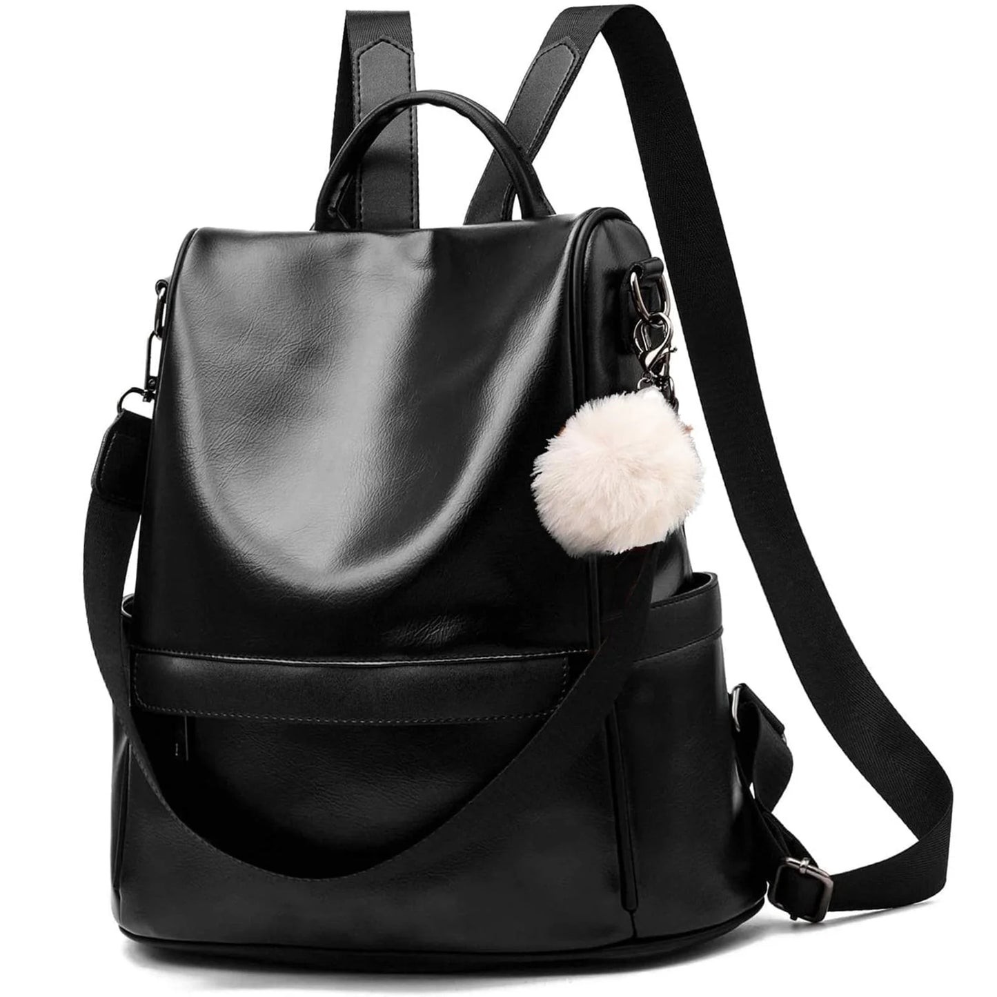 HONGLONG Womens Backpack Purse, Casual PU Leather School Backpack for Women, Fashion Anti-Theft Backpack Convertiable Travel Shoulder Bag Black