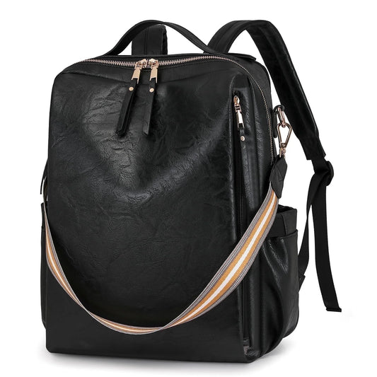 HONGLONG Leather Backpack Purse for Women, Fashion Ladies Waterproof Shoulder Travel Daypacks Bags Black