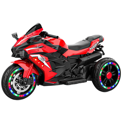 Cheelom Kids Motorcycle,12V Battery Powered Electric Vehicle with 3 Wheels, LED Lights, Foot Pedal, Red