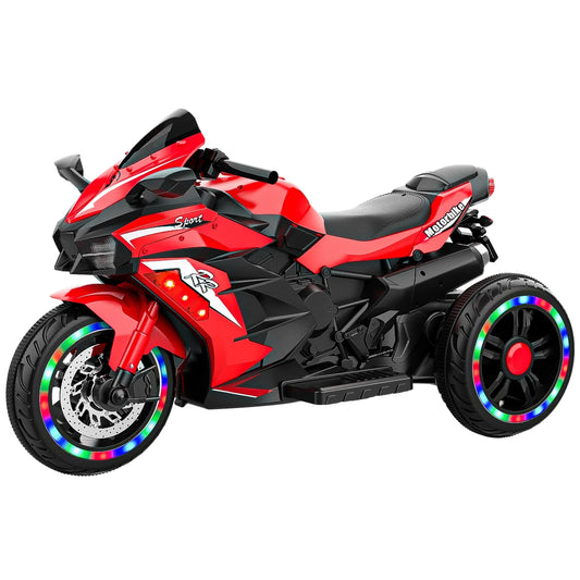 Cheelom Kids Motorcycle,12V Battery Powered Electric Vehicle with 3 Wheels, LED Lights, Foot Pedal, Red