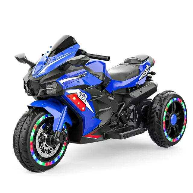Kids Motorcycle,12V Ride on Motorcycle with Hand Racing /Foot Brake/Light Wheel/PU seat Kids Ride on Toys Children Electric Motorcycle, Blue