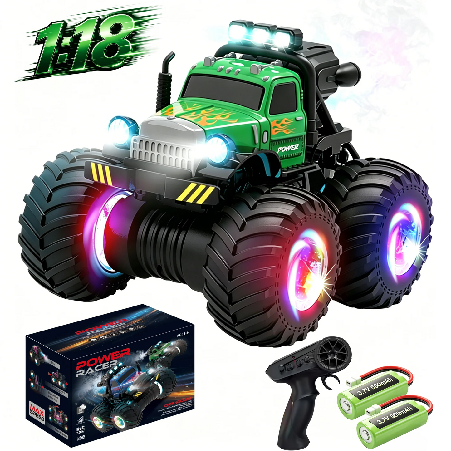 HNH 1:18 RC Car Monster Trucks for Boys, Off Road Remote Control Car, RC Crawler Gift for Kids 6-12 Years-Green