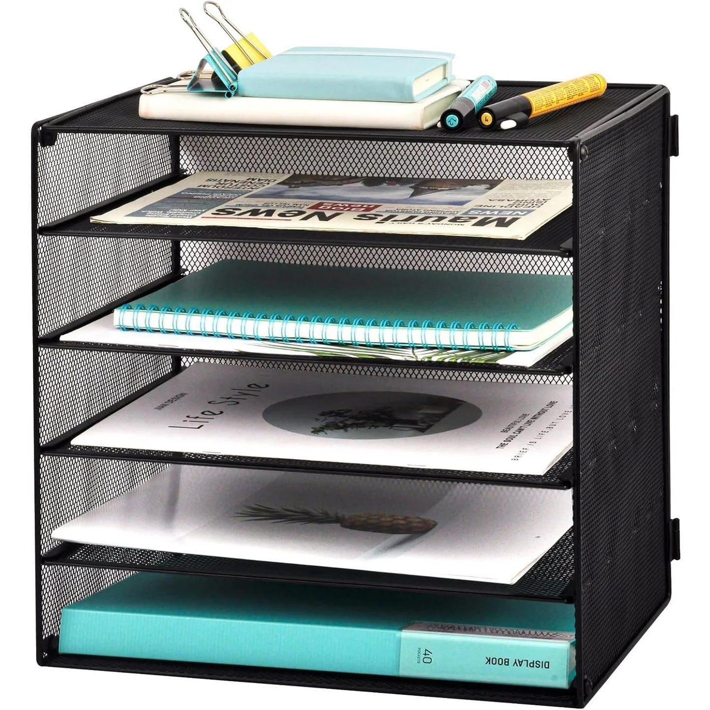 Lakecy 5 Slot Desk Organizer, File Holder Desktop Paper Sorter Mail Organization Storage Rack Black