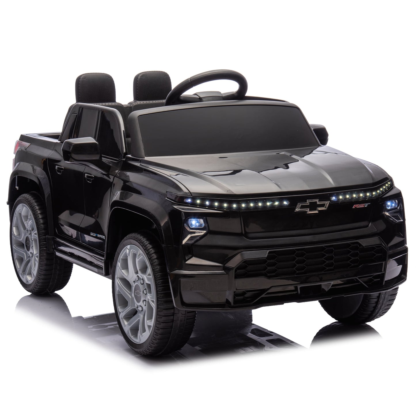Licensed Chevrolet Silverado Truck for Kids, 12V Ride on Car with Parents Control,LED Lights,Bluetooth,Music,USB,Aged 2-6 Years,Black