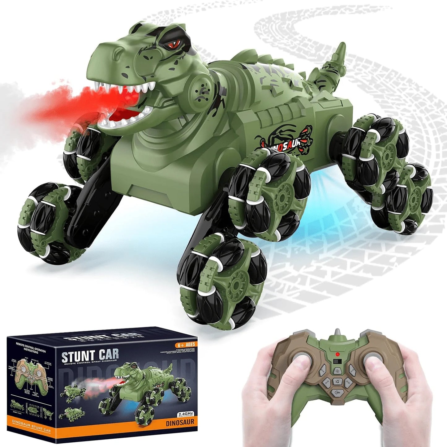 HNH 8WD Monster Truck Toys, Dinosaur Remote Control Car for Boys Age 3-12, Stunt RC Cars with Spray&Light, Christmas Birthday Gifts