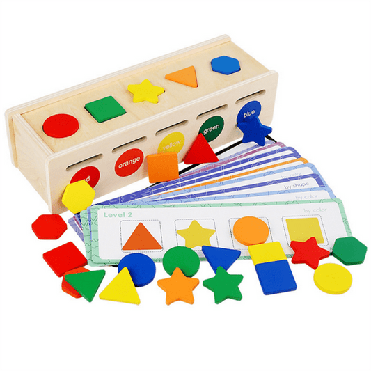 Montessori Toys for 1-3 Year Old,Kids Geometric Matching Blocks,Color Sorting Wooden Drawer Box Toy for Toddlers, 12-48 Months Busy Board Matching Game for Baby Gifts