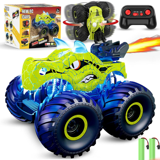 Remote Control Monster Truck, 2.4GHz Dinosaur Remote Control Car with Light & Sound Monster Truck Toys for Boys Age 4-7 Dinosaur Toys for Kids 3-5 Gifts(2 Battery)