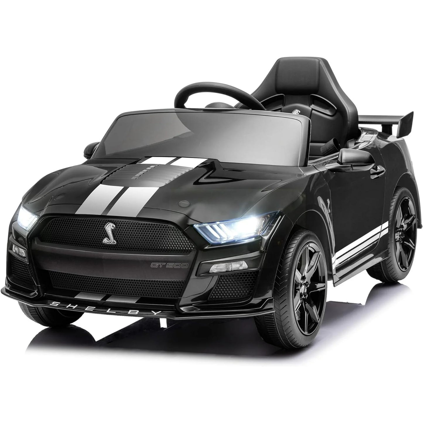 Ride on Toy Cars for Kids,12V Ford Mustang Shelby Powered Ride on Truck Car with Remote Control,Electric Vehicle Car for kids Girl Boy 3-6 w/Music,Bluetooth,LED Lights,3 Speeds,4 Wheelers,Black