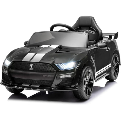 Ride on Toy Cars for Kids,12V Ford Mustang Shelby Powered Ride on Truck Car with Remote Control,Electric Vehicle Car for kids Girl Boy 3-6 w/Music,Bluetooth,LED Lights,3 Speeds,4 Wheelers,Black