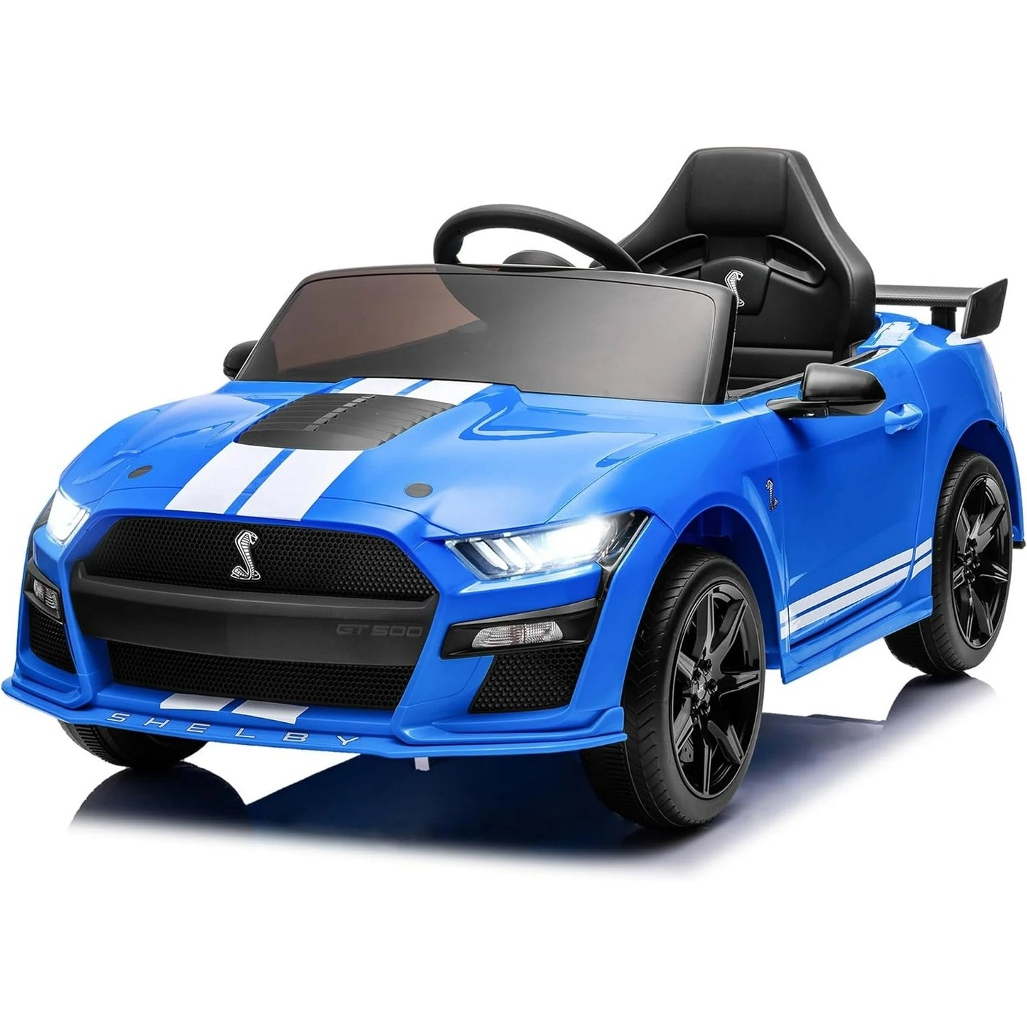 Ride on Toy Cars for Kids,12V Ford Mustang Shelby Powered Ride on Truck Car with Remote Control,Electric Vehicle Car for kids Girl Boy 3-6 w/Music,Bluetooth,LED Lights,3 Speeds,4 Wheelers,Blue