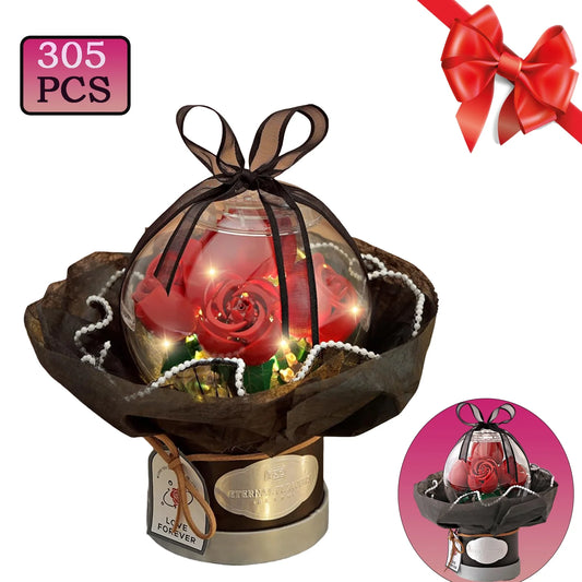 YOMYM Roses Building Set Artificial Flowers for Home Decor Building Toys Gifts for Adults