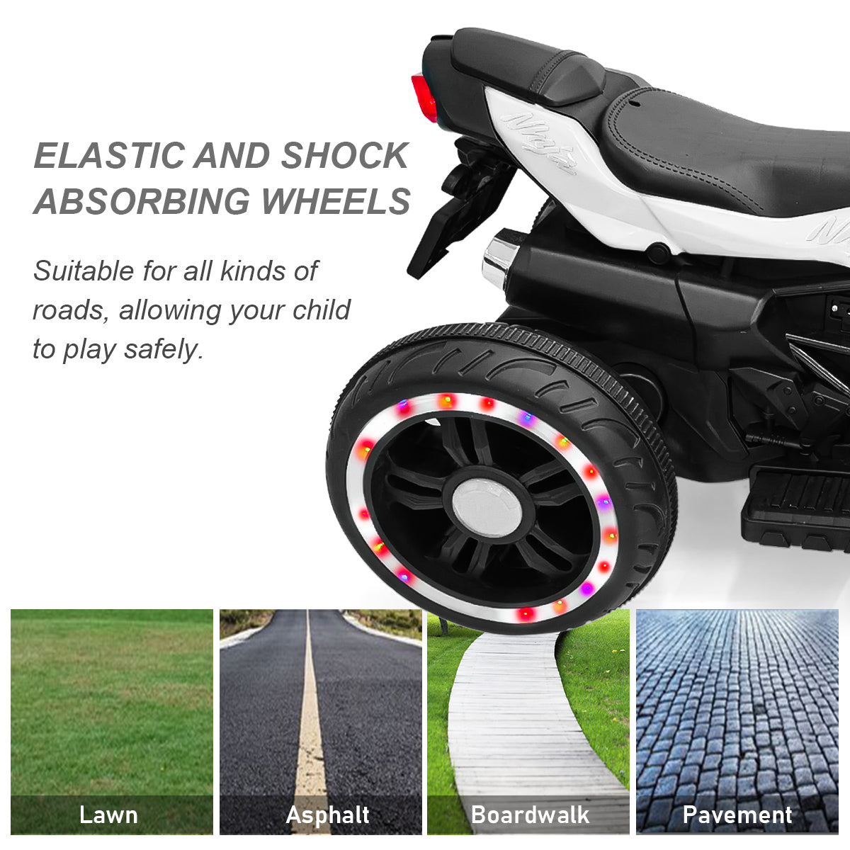 WUBEN 12v Ride on Toys Kids Motorcycle with Hand Racing Electric Dirt Bike for Child with Light Wheel White