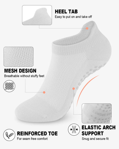 YOMYM 6 Pairs Grip Pilates Socks for Women, Non-slip Yoga Athletic Socks for Barre Ballet Barefoot Workout