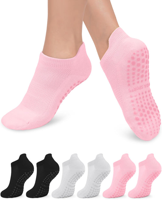 YOMYM 6 Pairs Grip Pilates Socks for Women, Non-slip Yoga Athletic Socks for Barre Ballet Barefoot Workout