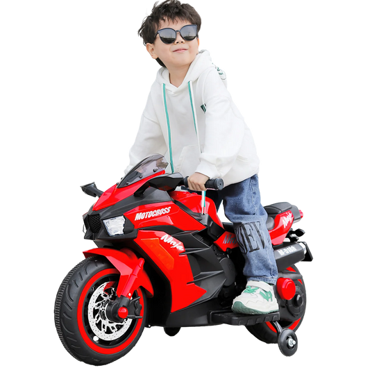 Spoway 12V Kids Ride on Motorcycle, Electric Battery Powered Ride On Motorcycle 3-6 Years Boy Girls, Light Wheel and PU Seat, Bluetooth, Mp3-Red