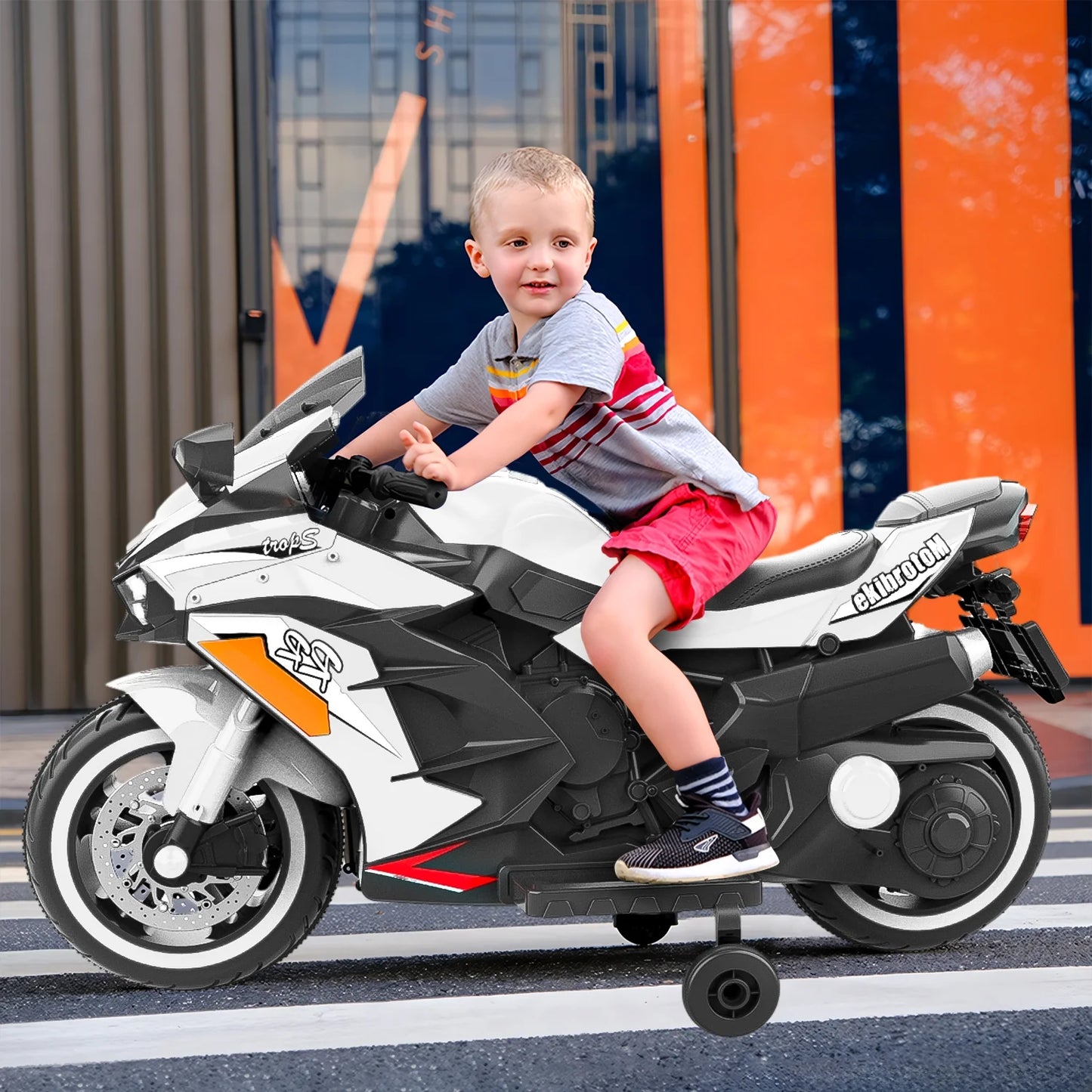 Zogymoz Motorcycle for Kids, 12V Kids Motorcycle Ride on for 3-6 Years Boys and Girls, Powered Ride-ons Toy Gift-White