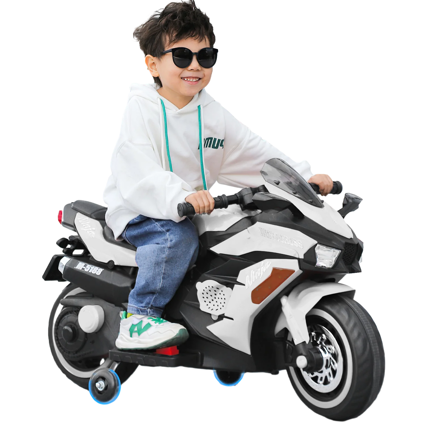 Spoway 12V Kids Ride on Motorcycle,Kids Electric Battery Powered Motorcycle 3-6 Years, Children Motorbike with Light Wheel and PU Seat-White