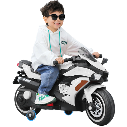 Spoway 12V Kids Ride on Motorcycle,Kids Electric Battery Powered Motorcycle 3-6 Years, Children Motorbike with Light Wheel and PU Seat-White