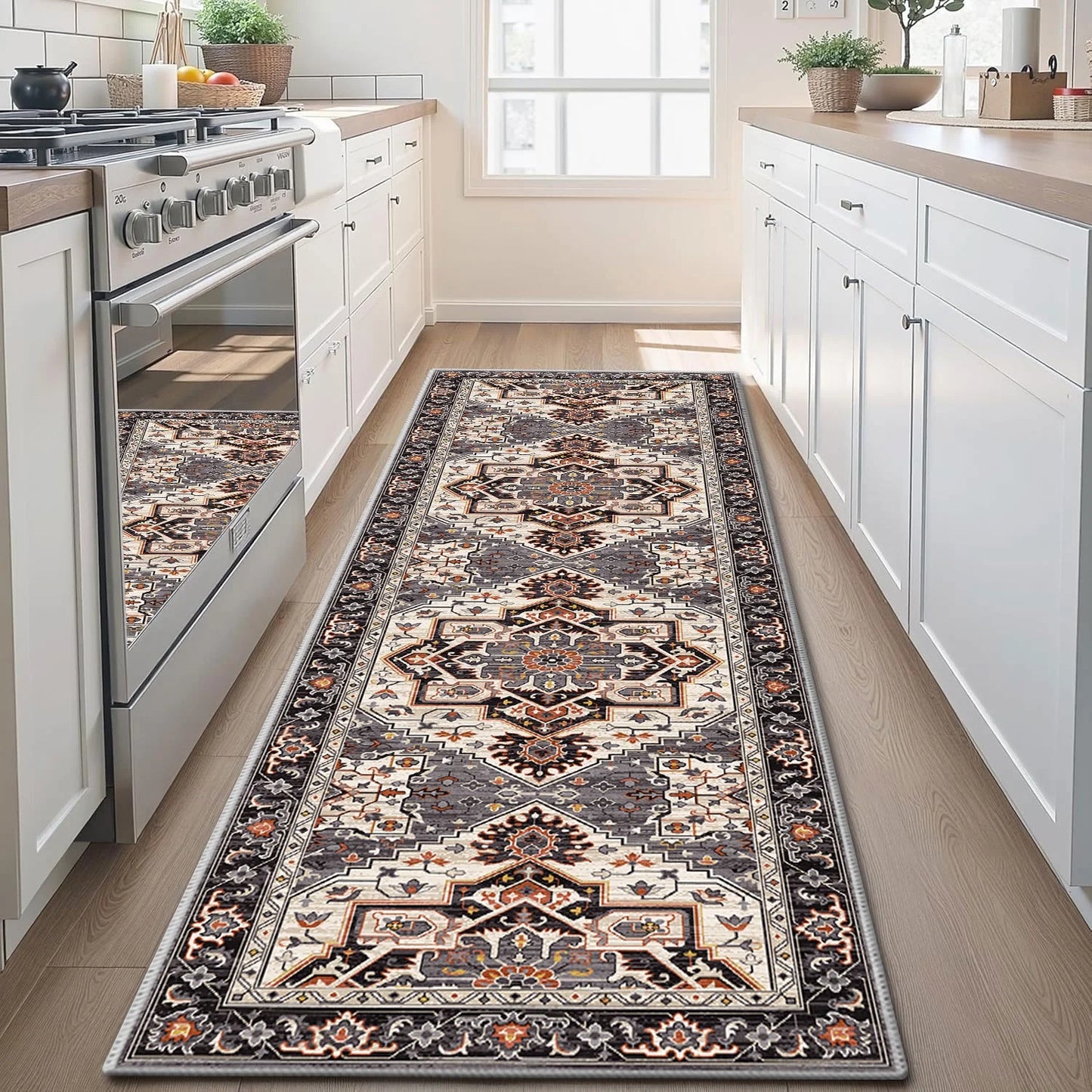 TECHVIDA 2'x6' Hallway Runner Rug Boho,Non Slip Machine Washable Rugs for Hallway Kitchen,Brownish Black