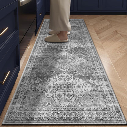 TECHVIDA 2'x6' Hallway Runner Rug Boho,Non Slip Machine Washable Rugs for Hallway Kitchen,Grayish Beige