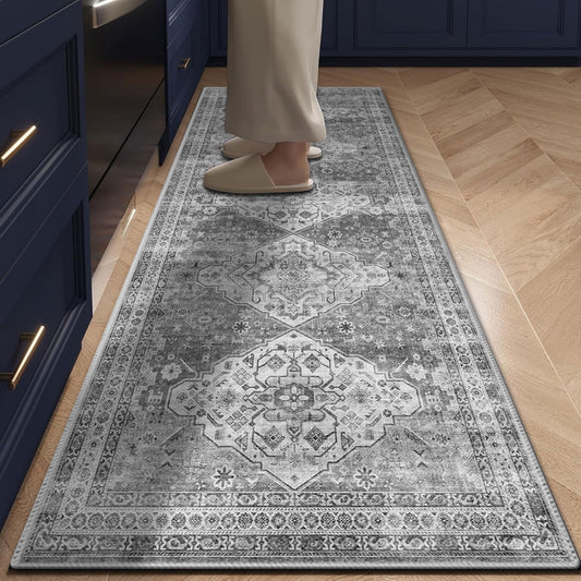 TECHVIDA 2'x6' Hallway Runner Rug Boho,Non Slip Machine Washable Rugs for Hallway Kitchen,Grayish Beige