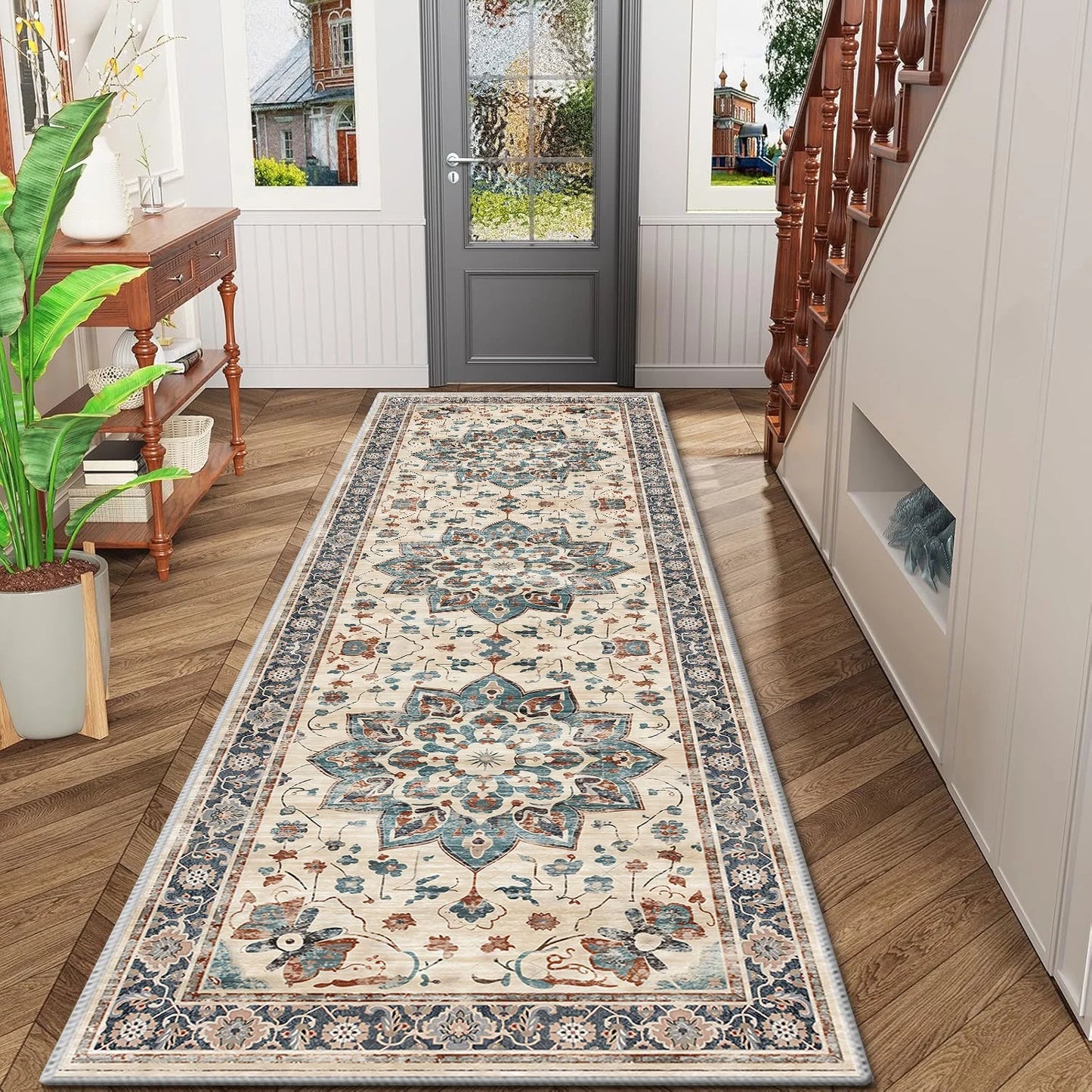 TECHVIDA 2'x6' Hallway Runner Rug Boho,Non Slip Machine Washable Rugs for Hallway Kitchen,Khaki