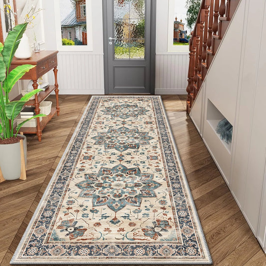 TECHVIDA 2'x6' Hallway Runner Rug Boho,Non Slip Machine Washable Rugs for Hallway Kitchen,Khaki