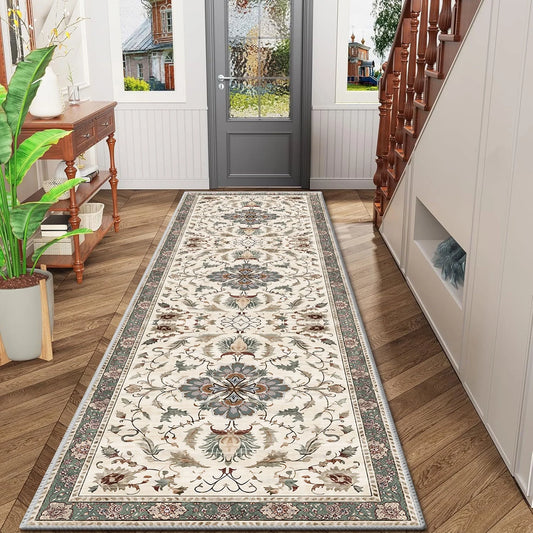 TECHVIDA 2'x6' Hallway Runner Rug Boho,Non Slip Machine Washable Rugs for Hallway Kitchen,Yellowish Brown