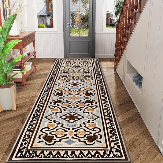TECHVIDA 2'x8' Hallway Runner Rug Boho,Non Slip Machine Washable Rugs for Hallway Kitchen,Dark Brown