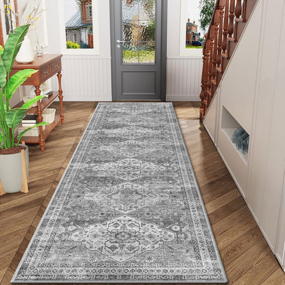 TECHVIDA 2'x8' Hallway Runner Rug Boho,Non Slip Machine Washable Rugs for Hallway Kitchen,Grayish Beige
