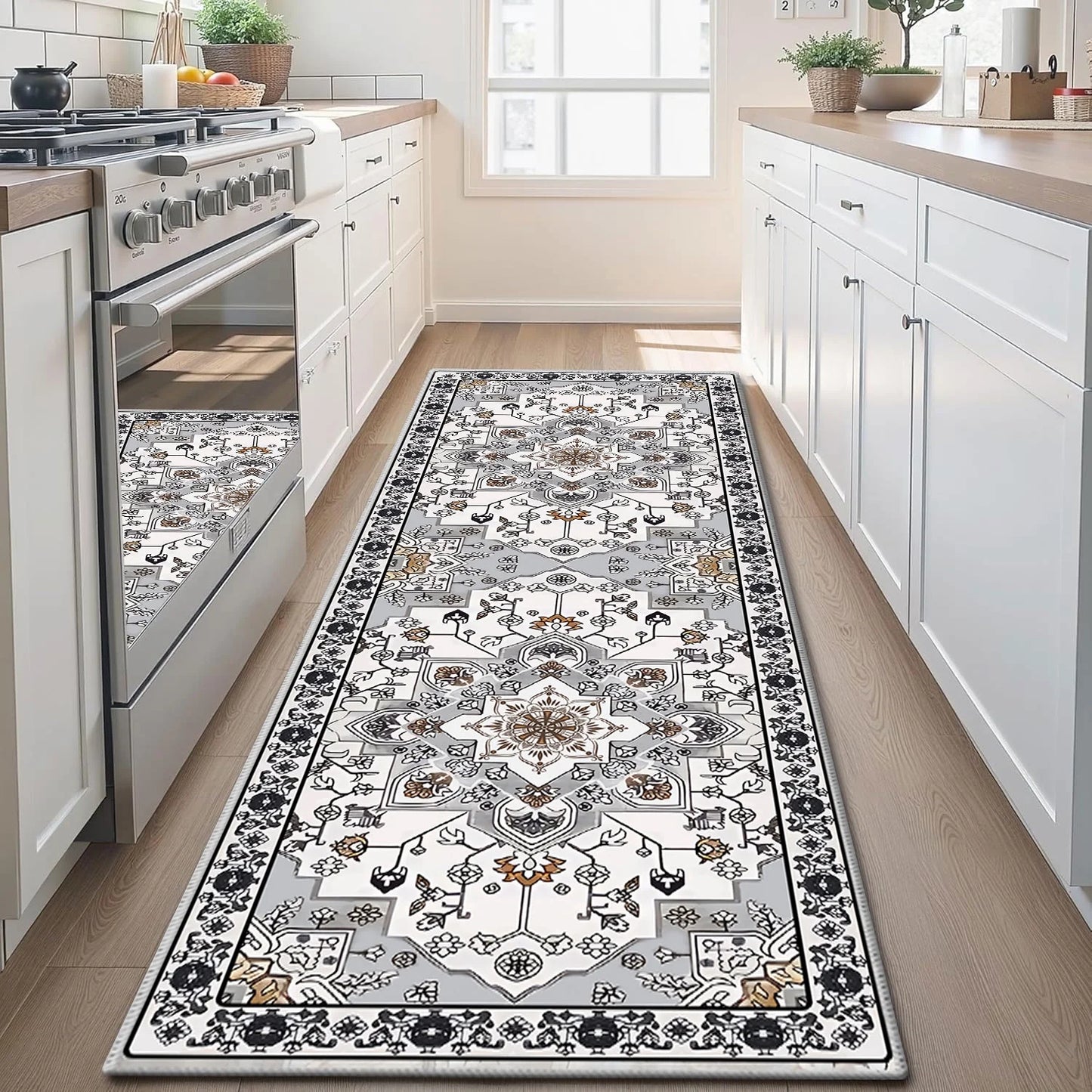 TECHVIDA 2'x8' Hallway Runner Rug Boho,Non Slip Machine Washable Rugs for Hallway Kitchen,Grayish Brown
