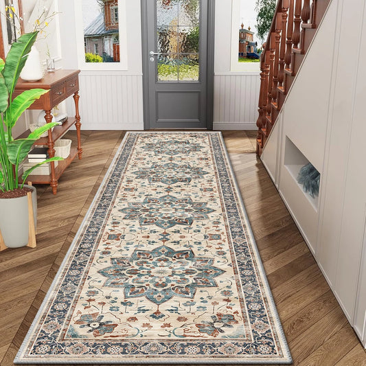 TECHVIDA 2'x8' Hallway Runner Rug Boho,Non Slip Machine Washable Rugs for Hallway Kitchen,Khaki