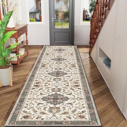 TECHVIDA 2'x8' Hallway Runner Rug Boho,Non Slip Machine Washable Rugs for Hallway Kitchen,Yellowish Brown