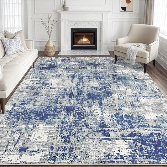 TECHVIDA Modern Area Rug 5x7,Machine Washable Rugs for Living Room,Indoor Carpet Foldable Nonslip,Bedroom Living Room Office-Blue