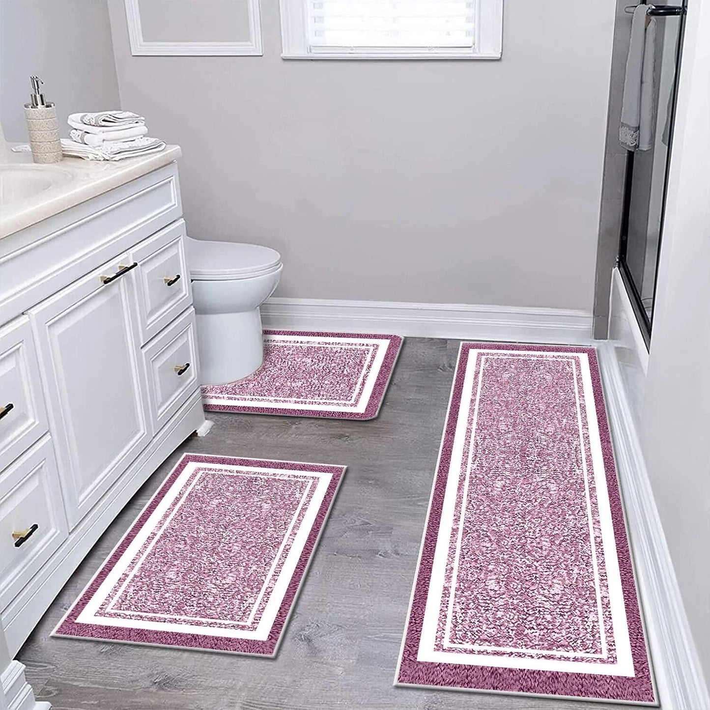 TECHVIDA Bathroom Rugs 3pcs Set,Non-Slip Ultra Soft Bath Rugs,Machine Washable,Water Absorbent,Pink