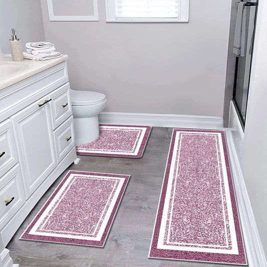 TECHVIDA Bathroom Rugs 3pcs Set,Non-Slip Ultra Soft Bath Rugs,Machine Washable,Water Absorbent,Pink
