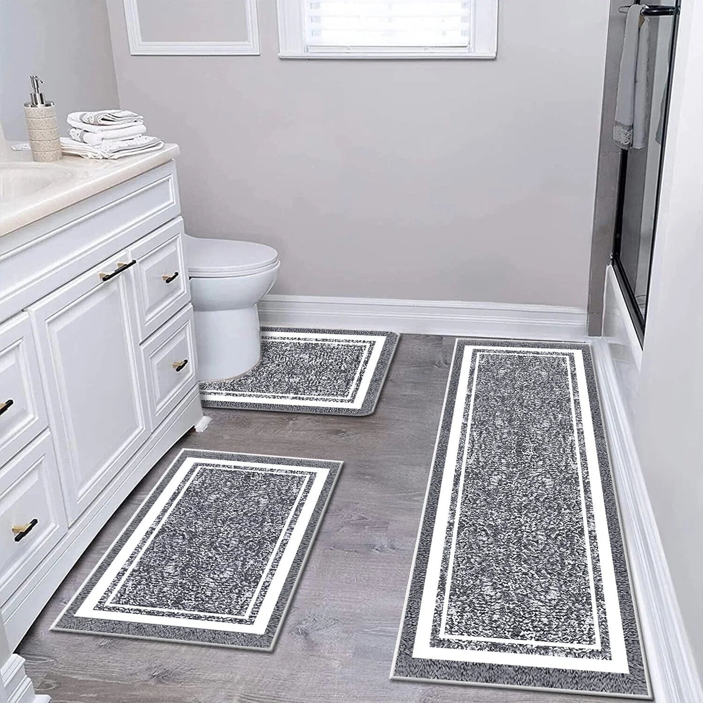 TECHVIDA Bathroom Rugs 3pcs Set,Non-Slip Ultra Soft Bath Rugs,Machine Washable,Water Absorbent,Light Gray