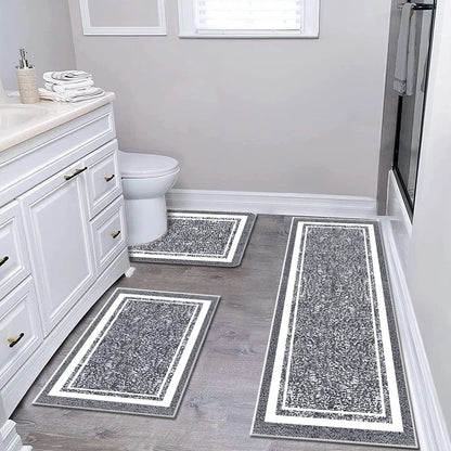 TECHVIDA Bathroom Rugs 3pcs Set,Non-Slip Ultra Soft Bath Rugs,Machine Washable,Water Absorbent,Light Gray
