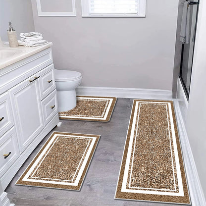 TECHVIDA Bathroom Rugs 3pcs Set,Non-Slip Ultra Soft Bath Rugs,Machine Washable,Water Absorbent,Light Brown