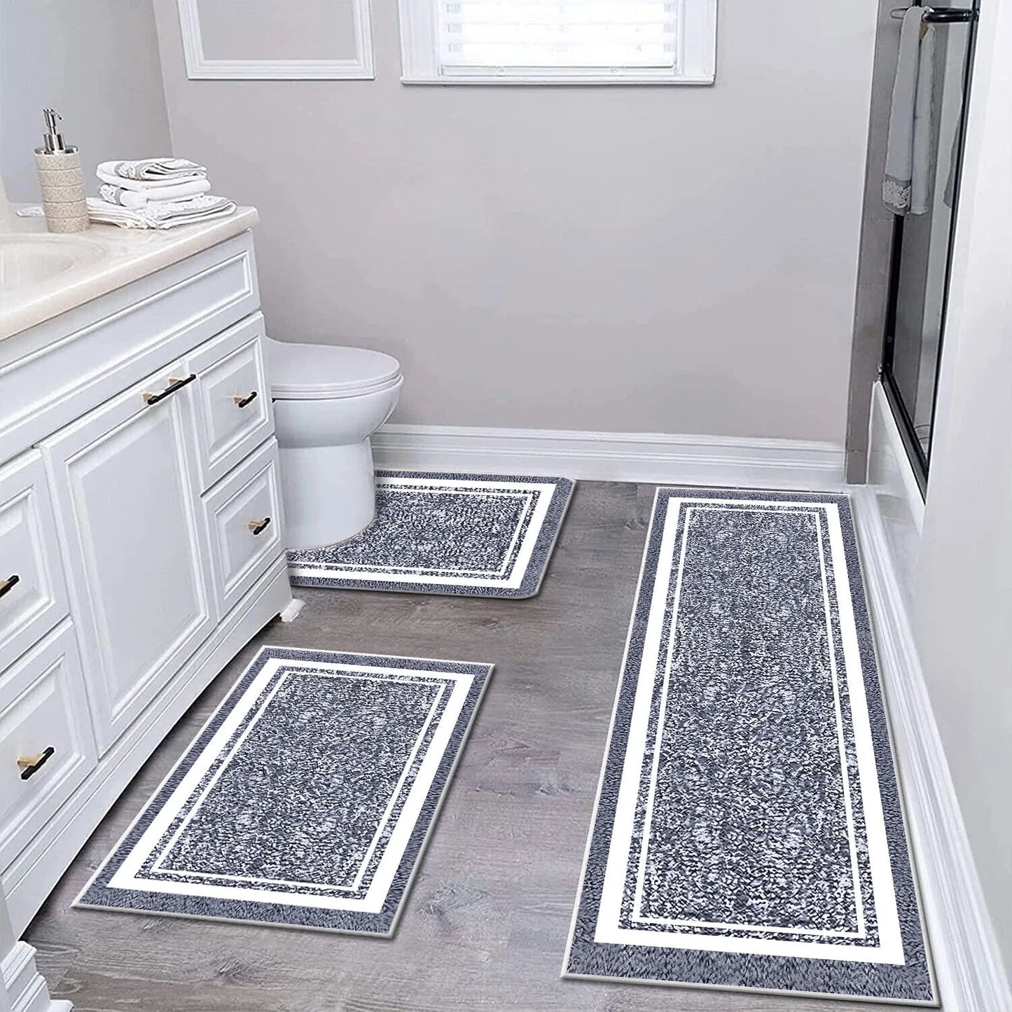 TECHVIDA Bathroom Rugs 3pcs Set,Non-Slip Ultra Soft Carpet,Bath Rugs,Water Absorbent,Machine Washable,Dark Grey