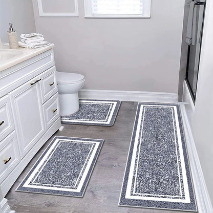 TECHVIDA Bathroom Rugs 3pcs Set,Non-Slip Ultra Soft Carpet,Bath Rugs,Water Absorbent,Machine Washable,Dark Grey