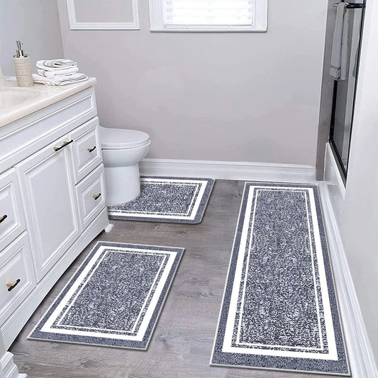 TECHVIDA Bathroom Rugs 3pcs Set,Non-Slip Ultra Soft Carpet,Bath Rugs,Water Absorbent,Machine Washable,Dark Grey